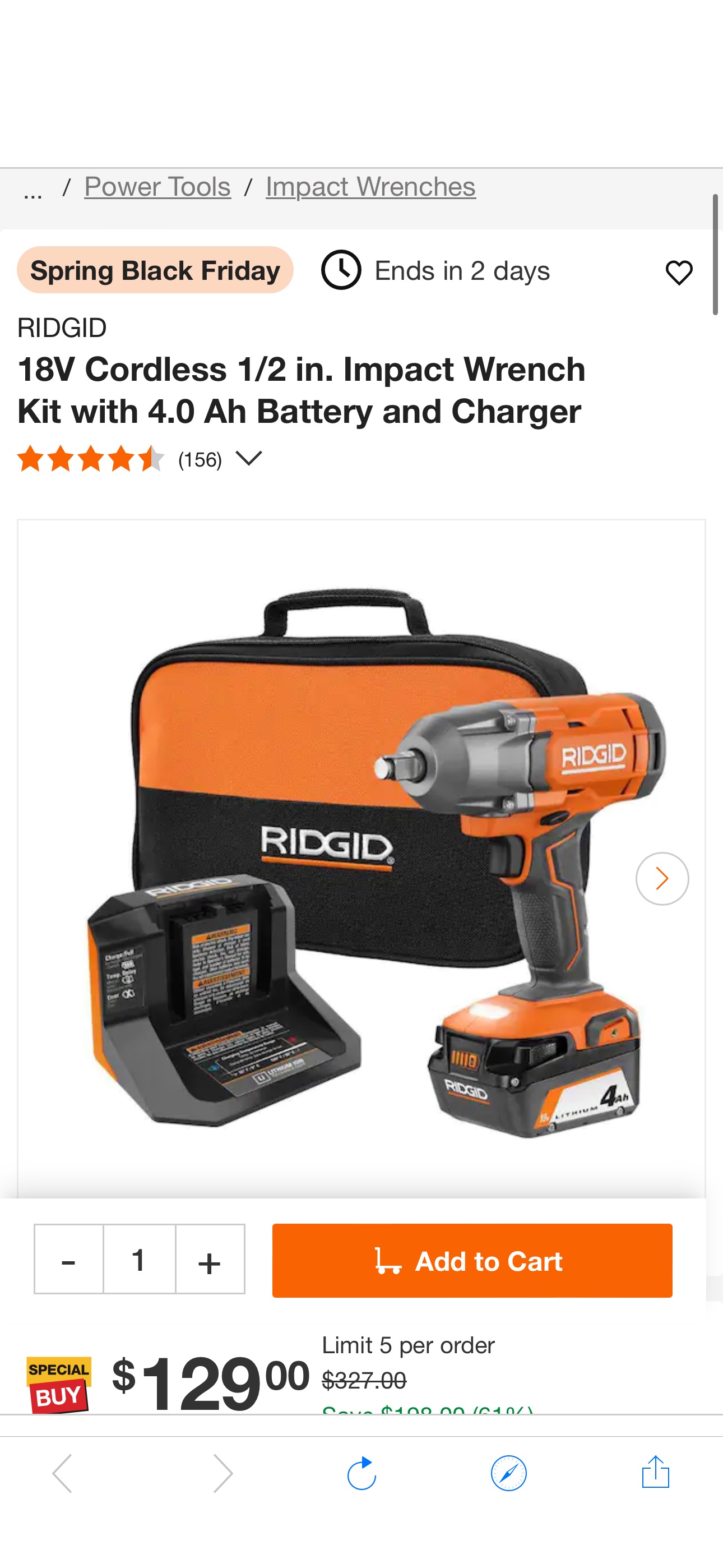 RIDGID 18V Cordless 1/2 in. Impact Wrench Kit with 4.0 Ah Battery and Charger R86215K - The Home Depot