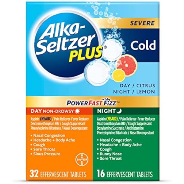 Amazon.com: Alka-Seltzer Plus Power Max Cold and Flu Medicine, Day+Night, - Maximum Strength (Per 4 Hour Dose) Relief Cold and Flu Medicine for Adults and Children 12 Years and Older, 24 Count, Packag