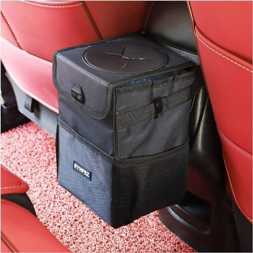 Amazon.com: Ryhpez Car Trash Can with Lid - Car Trash Bag Hanging with Storage Pockets Collapsible and Portable Car Garbage Bin : Automotive