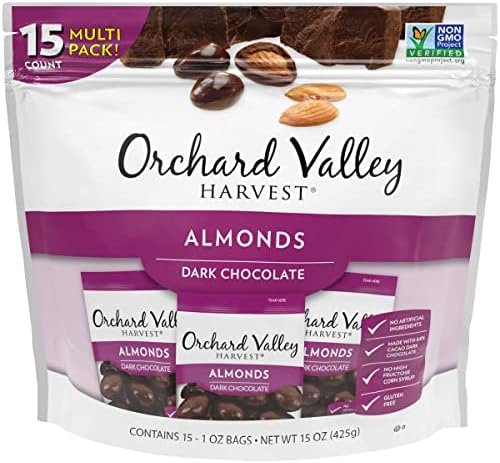 Orchard Valley Harvest Dark Chocolate Almonds, 1 Ounce Bags (Pack of 15)