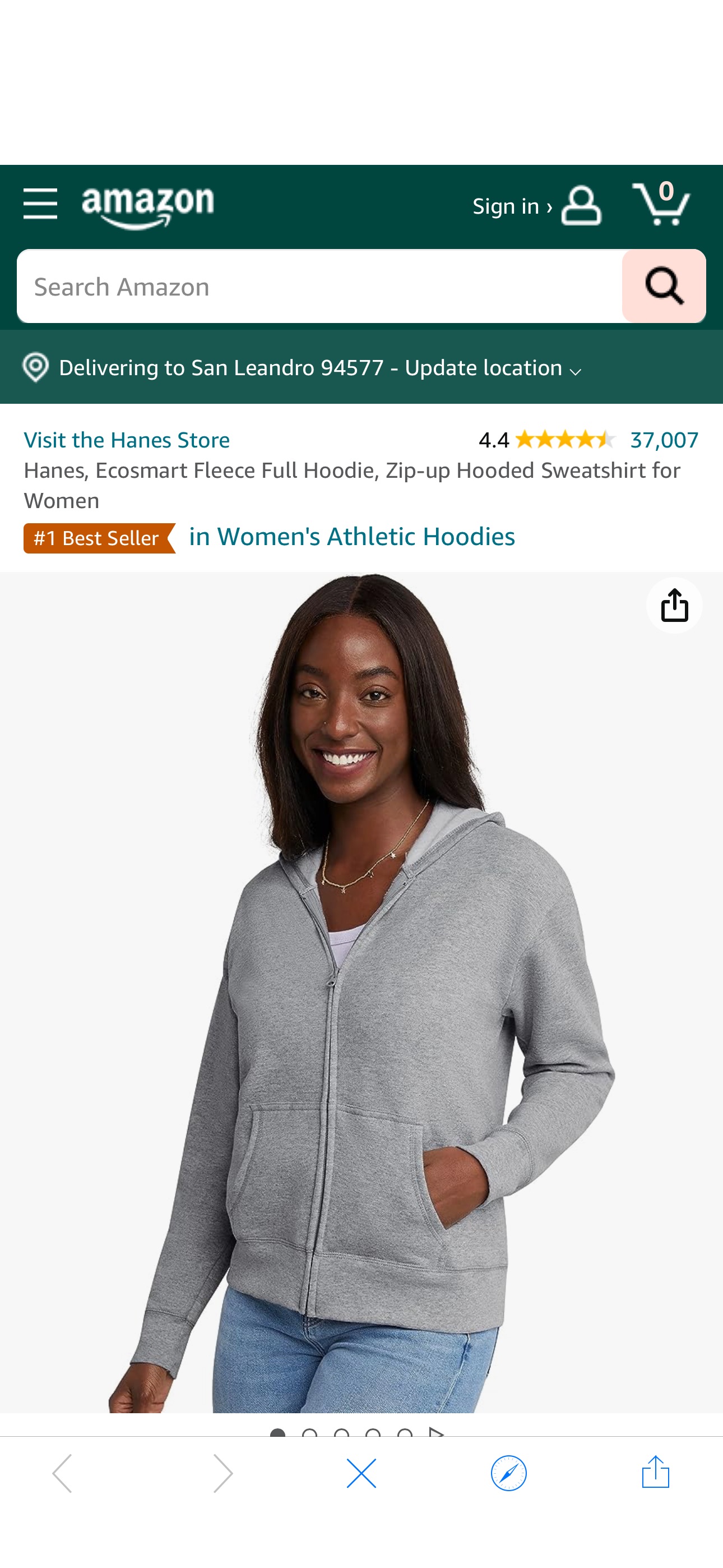 Hanes Women's EcoSmart Full-Zip Hoodie Sweatshirt, Light Steel, Small at Amazon Women’s Clothing store