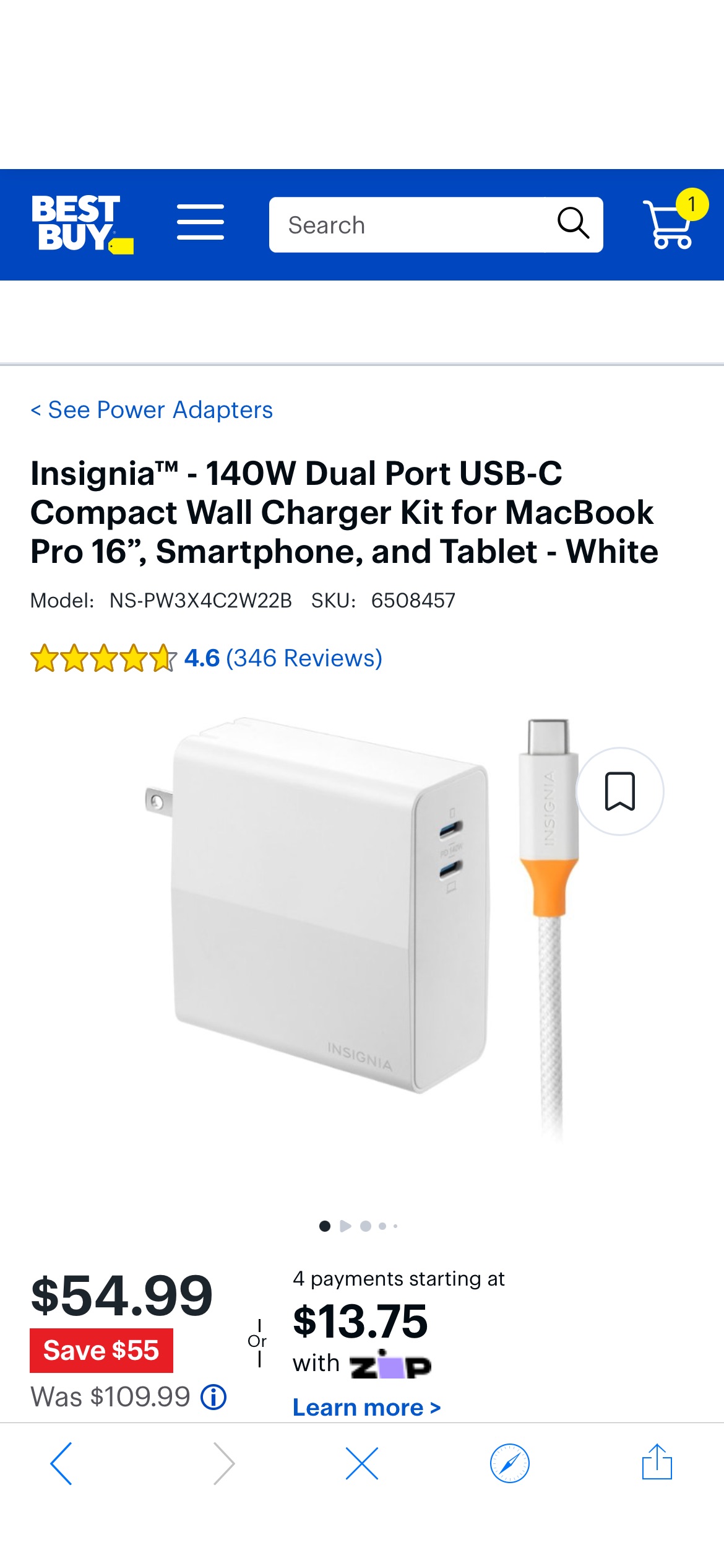 Insignia™ 140W Dual Port USB-C Compact Wall Charger Kit for MacBook Pro 16”, Smartphone, and Tablet White NS-PW3X4C2W22B - Best Buy