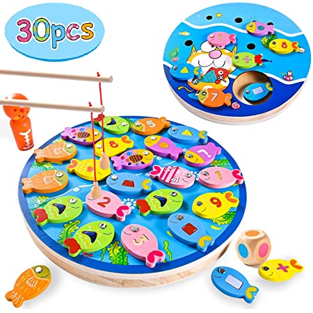 30 Pcs磁性钓鱼游戏玩具,儿童学龄前学习玩具,适用于2 3 4 5 6岁的学步木制益智玩具