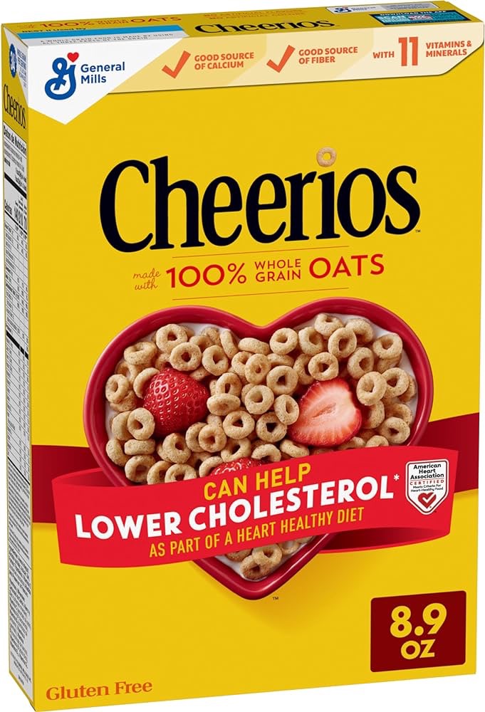 Amazon.com: Cheerios Heart Healthy Cereal, Gluten Free Cereal with Whole Grain Oats 麦片