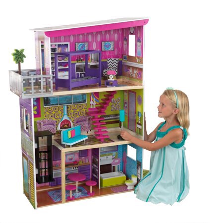 KidKraft Super Model Dollhouse with 11 accessories included - Walmart.com Kidkraft超级现代娃娃屋 带11件家具