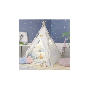 $59.45 儿童帐篷带亮灯:TazzToys Kids Teepee Tent for Kids with Fairy Lights +Waterproof Base + Feathers