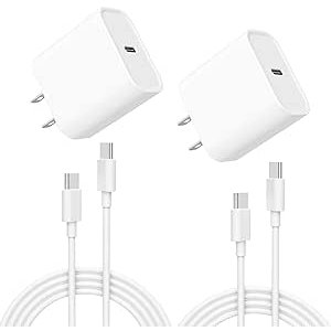 2 Pack 20W USB-C Charger Block with 2 Pack 6 FT Cable