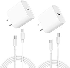 2 Pack 20W USB-C Charger Block with 2 Pack 6 FT Cable
