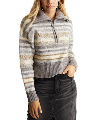 Frye Women's Fair-Isle Striped Half-Zip Draped-Collar Sweater - Macy's