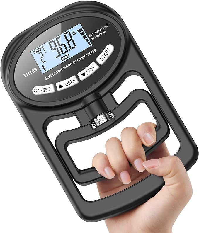 Amazon.com : 手部测力计握力训练器 - 电子手部握力测试器握力器手部锻炼器数字手部握力训练仪 265 磅 / 120 公斤，适用于运动、家庭和学校使用