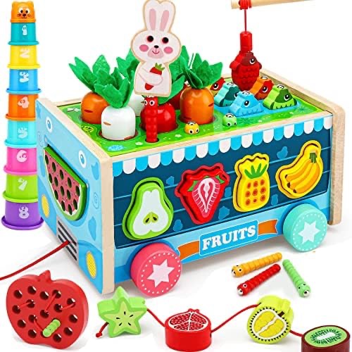 Amazon.com: Cheffun Wooden Montessori Toys - Carrot Harvest Game, Preschool Learning Activities, Shape Sorter, Fine Motor Toys, Learning Resources, Montessori Toys For 1 Year Old 2 3 4 Toddlers, Kids,