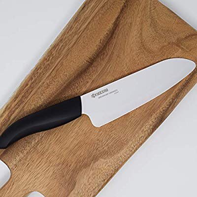 Kyocera Advanced Ceramic Revolution Series 6-inch, Chef's Santoku Knife, Black Handle, White Blade