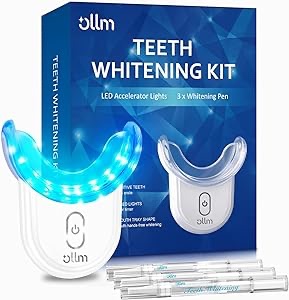 Amazon.com: 牙齿美白套装凝胶笔条 - 过氧化氢，用于敏感牙齿、牙龈、牙套护理 32X LED 灯牙齿美白剂，专业口腔美容产品牙科工具 2 个口腔托盘：