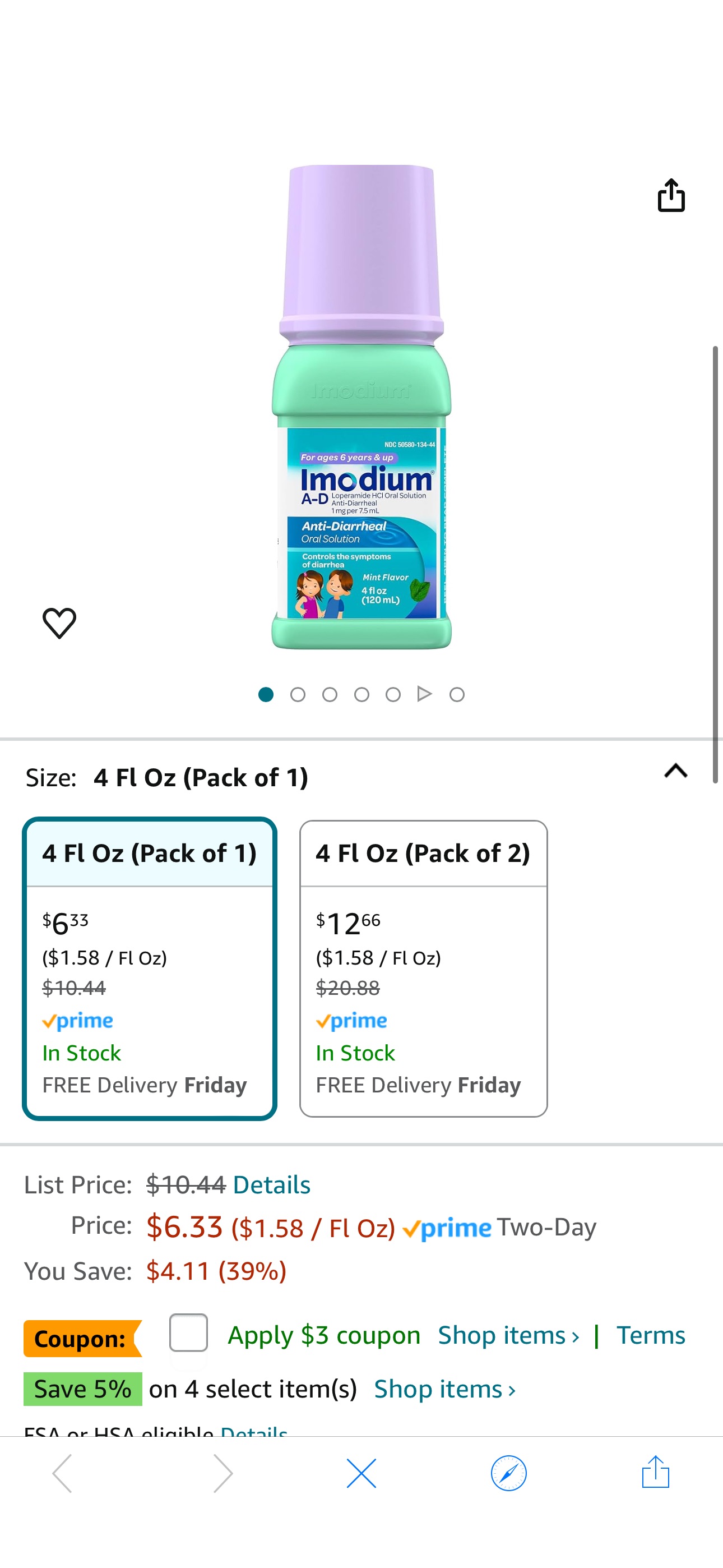 Amazon.com: Imodium A-D Children's Liquid Anti-Diarrheal Medicine with Loperamide Hydrochloride for Diarrhea Symptom Treatment & Control coupon