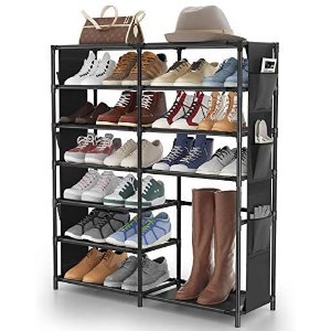 $19.9 7层鞋架 7-Tier Shoe Rack Shoe Shelf Organizer, JOMARTO 24-30 Pairs Shoes and Boots Storage Organizer Metal Shoe Tower with Side Hanging Shoe Pockets for Entryway,Closet and Bedroom¡: Home Improvement
