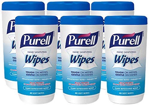 Amazon.com: PURELL Hand Sanitizing Wipes, Clean Refreshing Scent, 40 Count Non-Alcohol Sanitizing Wipes Canisters (Pack of 6) – 9120-06-CMR: Industrial & Scientific纸巾