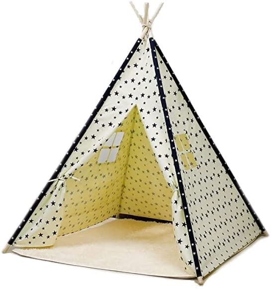 Amazon.com: Ealing Baby Kids Teepee Tent Foldable Play House with Plush Teepee Mat -- White Stars : Toys & Games