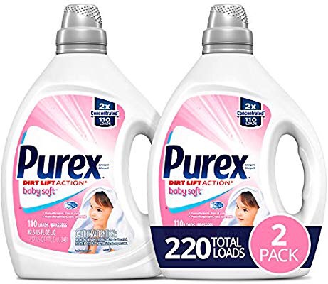 Purex Liquid Laundry Detergent, Baby Soft, 2X Concentrated, 2 Count, 220 Total Loads: Health & Personal Care 宝宝超大桶双倍洗衣液