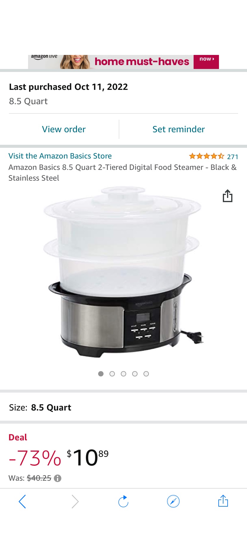 Amazon.com: Amazon Basics 8.5 Quart 2-Tiered Digital Food Steamer - Black & Stainless Steel: Home & Kitchen