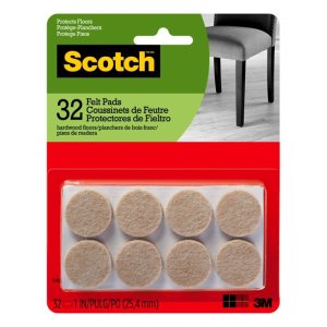 Scotch Felt Pads Round, 1 in. Diameter, Beige, 32/Pack