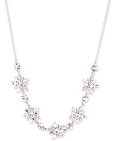 Givenchy Silver-Tone Crystal Cluster Stone Frontal Necklace, 16" + 3" extender - Macy's