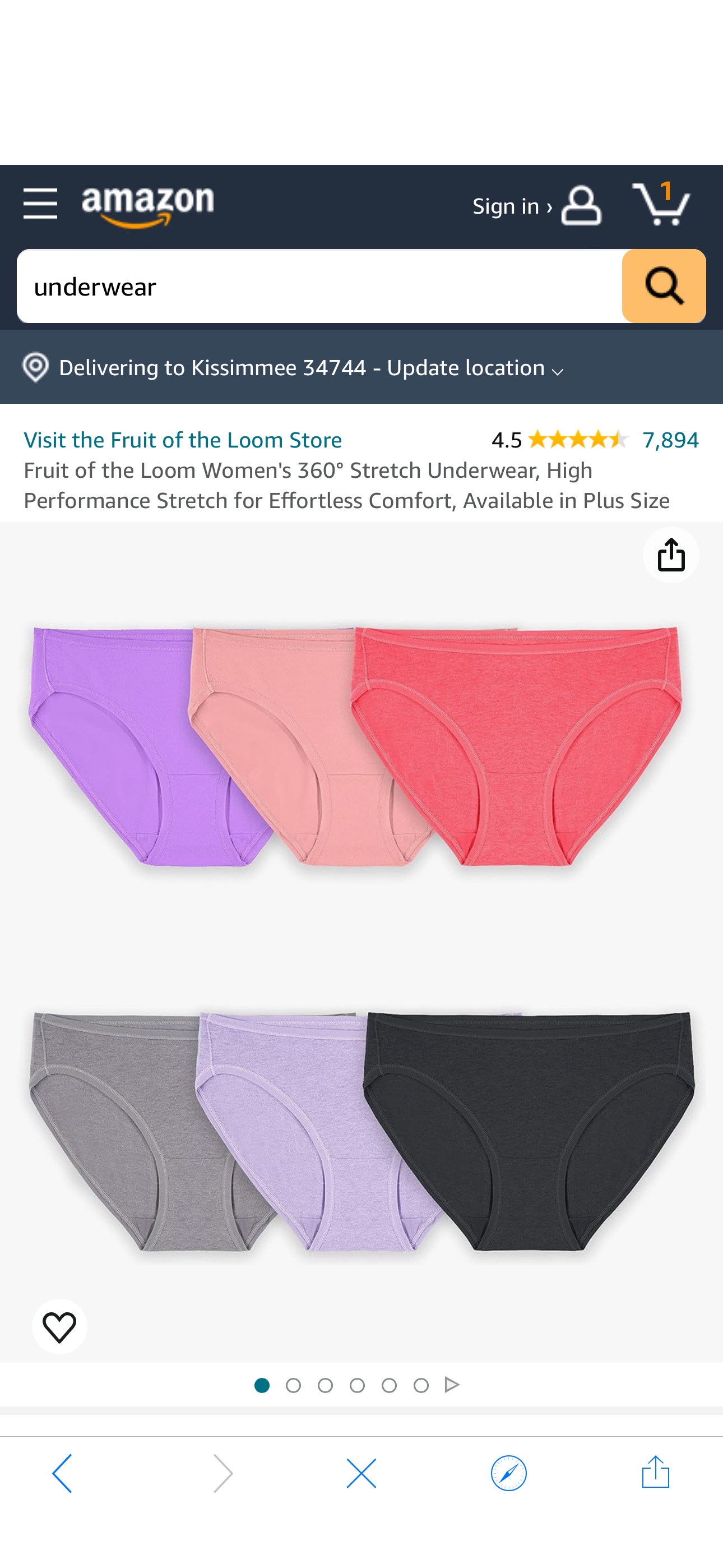 Fruit of the Loom Women's 360 Stretch Cotton Underwear, Available in Plus Sizes, 6-Pack Bikini - Colors Vary at Amazon Women’s Clothing store