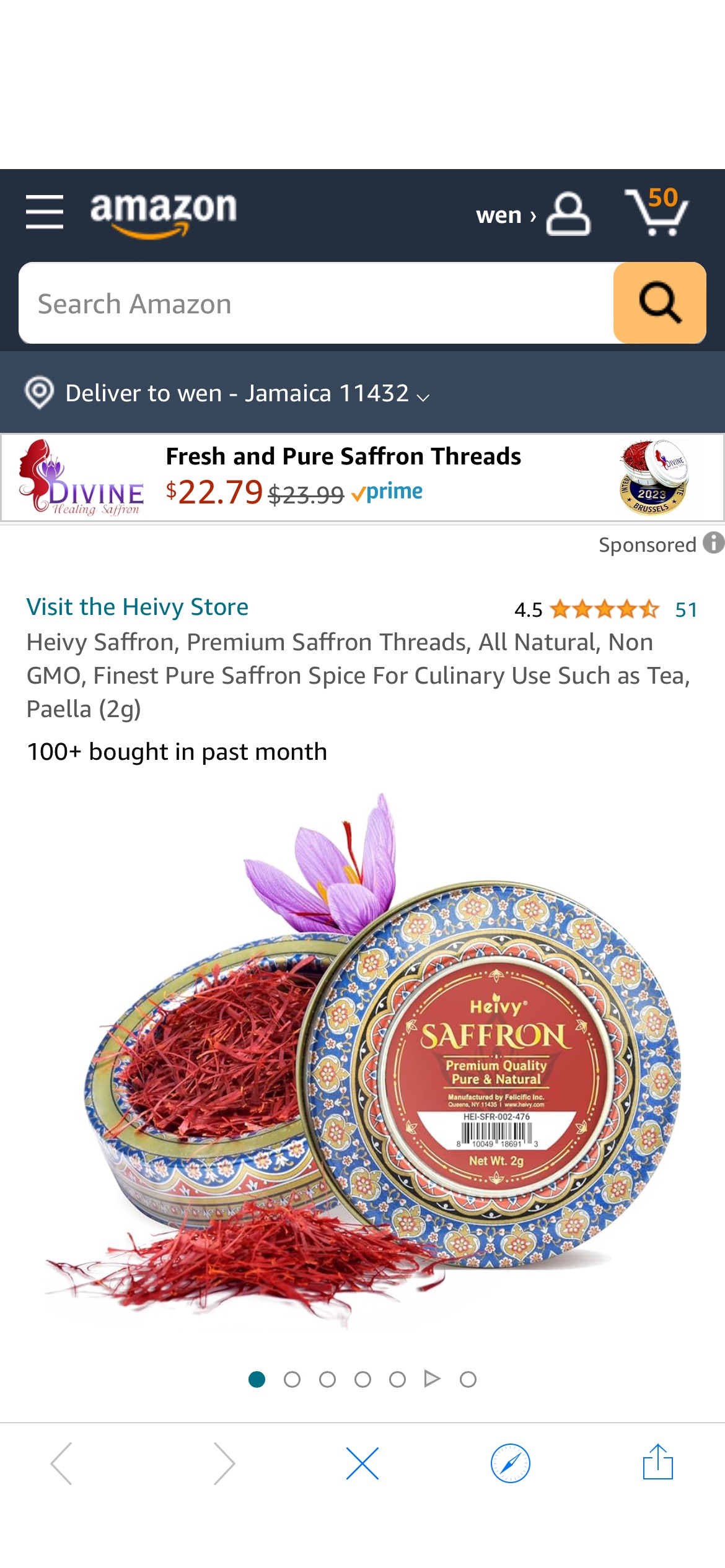 Amazon.com : Heivy Saffron, Premium Saffron Threads, All Natural, Non GMO, Finest Pure Saffron Spice For Culinary Use Such as Tea, Paella (2g) : Grocery & Gourmet Food