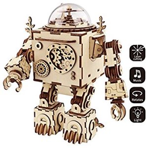 $17.59 3D Puzzle Music Box Wooden Craft Kit Robot 3D组装机器人音乐机