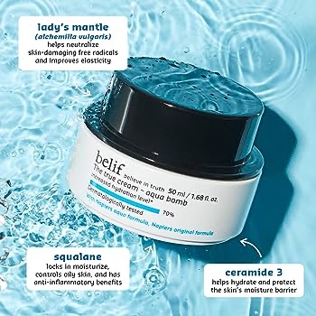 Amazon.com: belif The True Cream Aqua Bomb | Rich yet Weightless Face Moisturizer for Combination to Oily Skin | Antioxidants, Lady Mantle & Oat Husk | Daily Hydrating Facial Cream Minimizes Pores : B