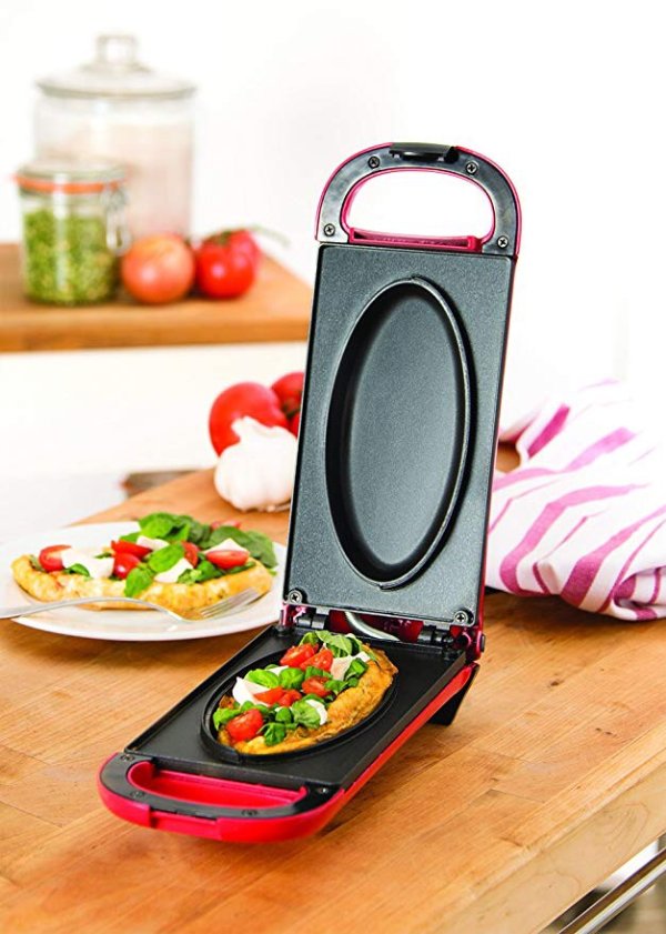 Omelette Maker with Dual Non Stick Plates - Perfect for Eggs, Frittatas, Paninis, Pizza Pockets & Other Breakfast, Lunch, and Dinner Options - Red