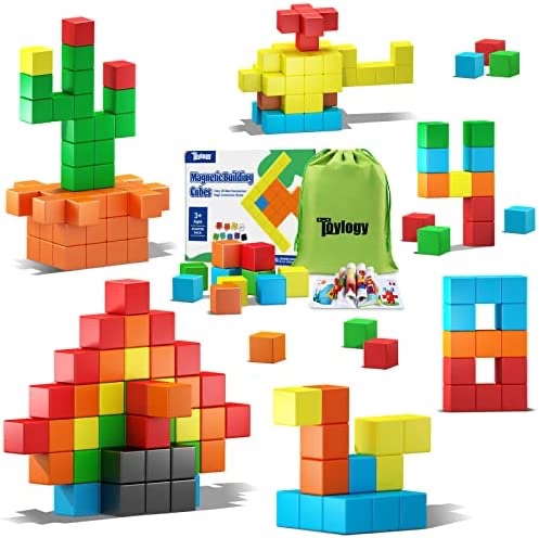 48 件装幼儿玩具磁性积木，感官 STEM 教育学前磁铁玩具大号磁性立方体玩具