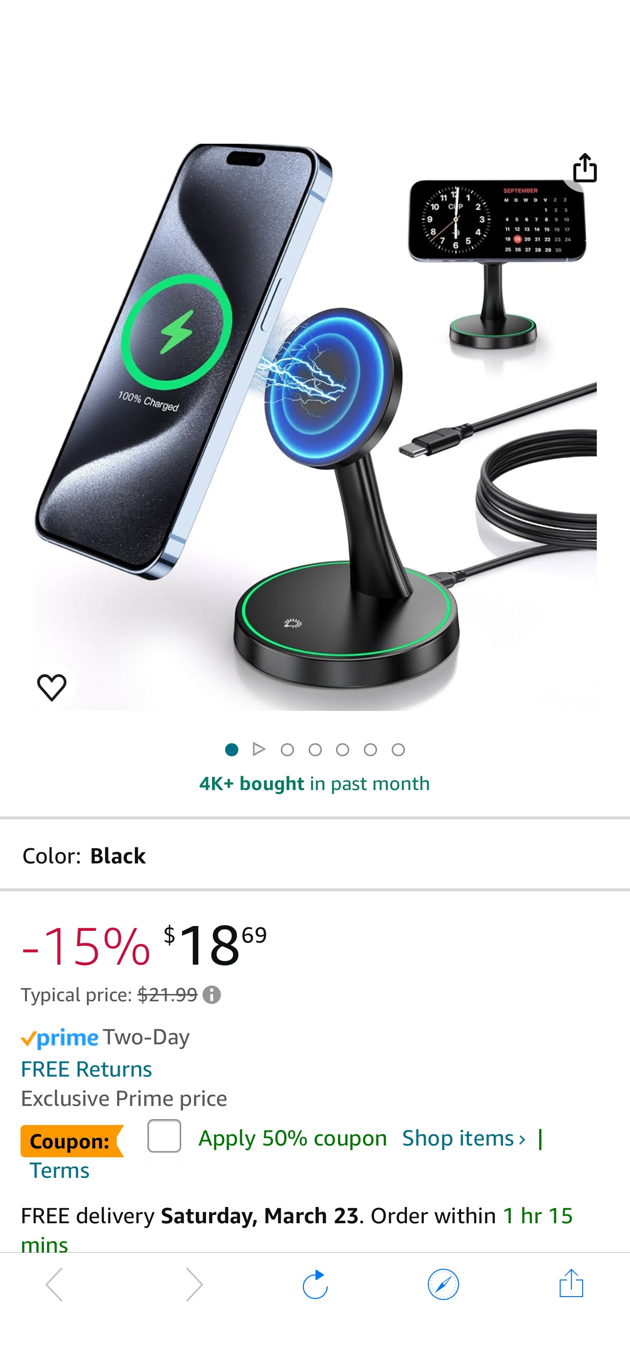 Amazon.com: Magnetic Wireless Charger Stand 15W Fast Mag-Safe Charger for iPhone 15/15 Pro/15 Plus/15 Pro Max/14/13/12 Series Magnet Wireless Charging Station/Pad with Sleep-Friendly Light  coupon