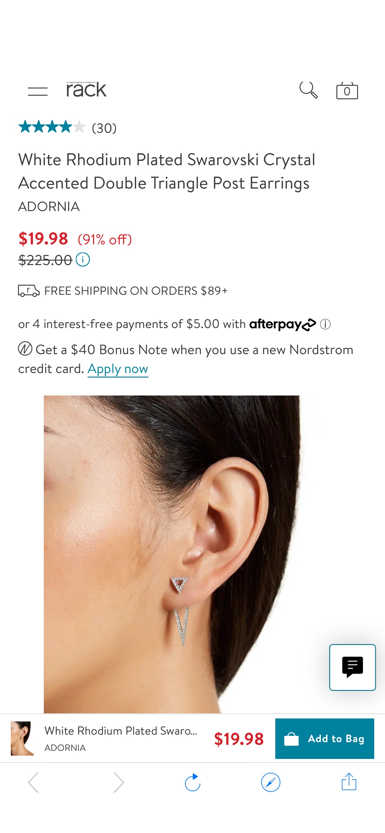 Adornia White Rhodium Plated Swarovski Crystal Accented Double Triangle Post Earrings | Nordstromrack