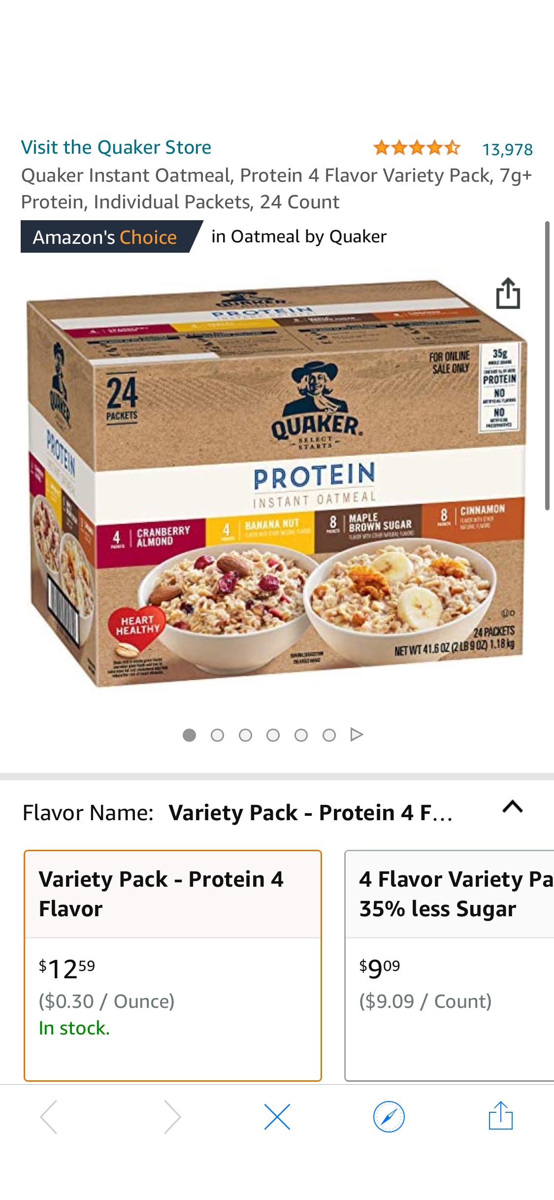 Amazon.com: Quaker Instant Oatmeal, Protein 4 Flavor Variety Pack, 7g+ Protein, Individual Packets, 24 Count食燕麦片