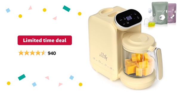 Limited-time deal: Baby Food Maker, 5 in 1 Baby Food Processor, Smart Control Multifunctional Steamer Grinder with Steam Pot, Auto Cooking & Grinding, Baby Food Warmer Mills Machine (Yellow)