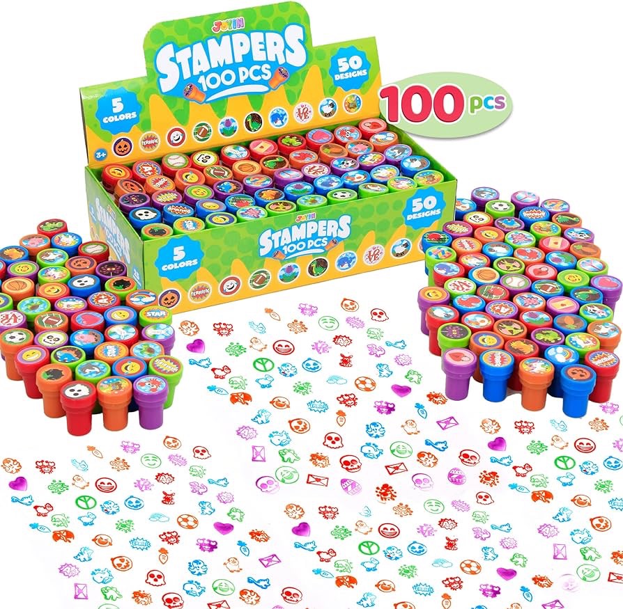 Amazon.com: 100 Pcs Assorted Stamps for Kids Self-Ink Stamps (50 Different Designs, Dinosaur, Zoo Safari Stampers) for Party Favor, Carnival Prizes, School, Easter Egg Stuffers, Halloween, Christmas :