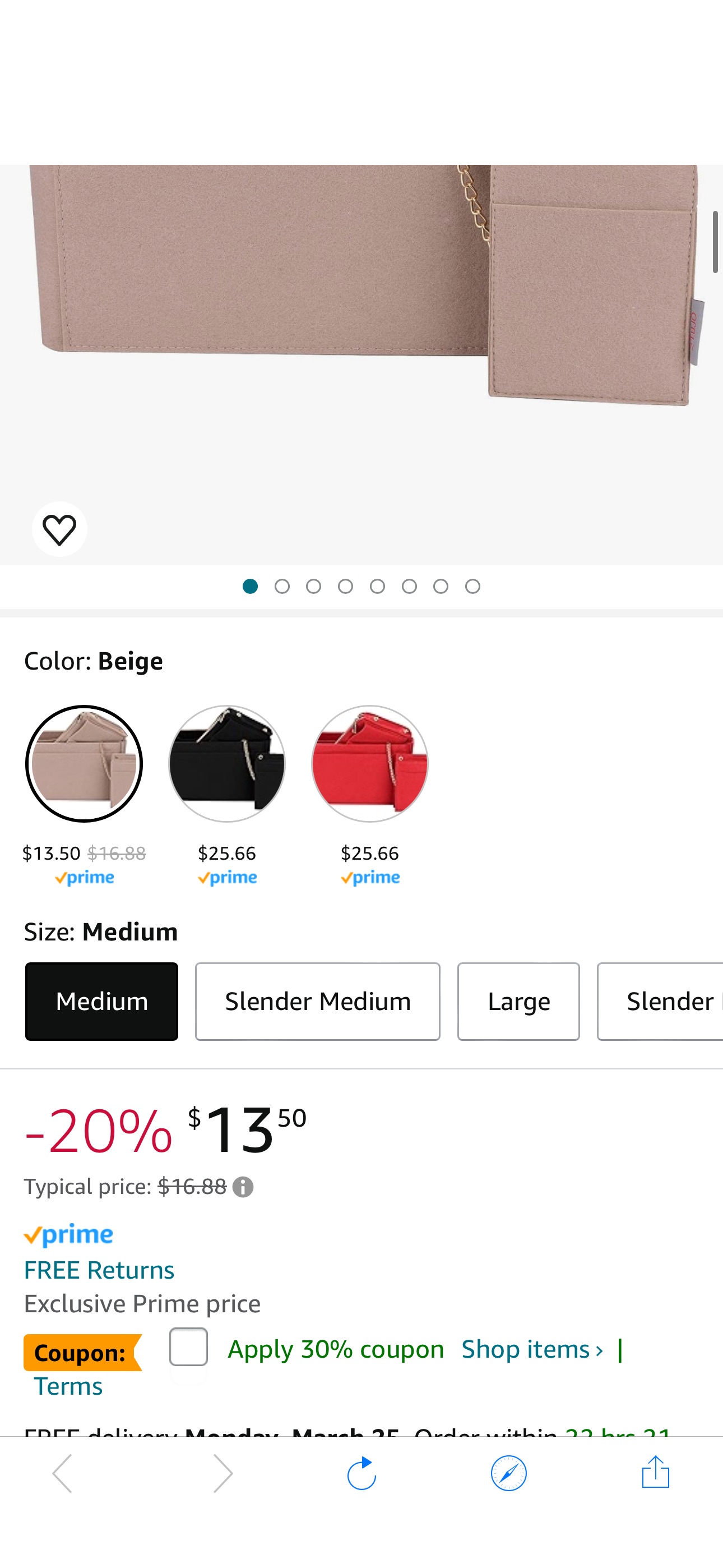 Amazon.com: ZTUJO Purse Organizer, bag organizer With 2 Metal Zippers, RFID Blocking Pocket Purse Organizer Insert，5 Sizes, 6 Color (Slender Medium, Beige) : Clothing, Shoes & Jewelry coupon