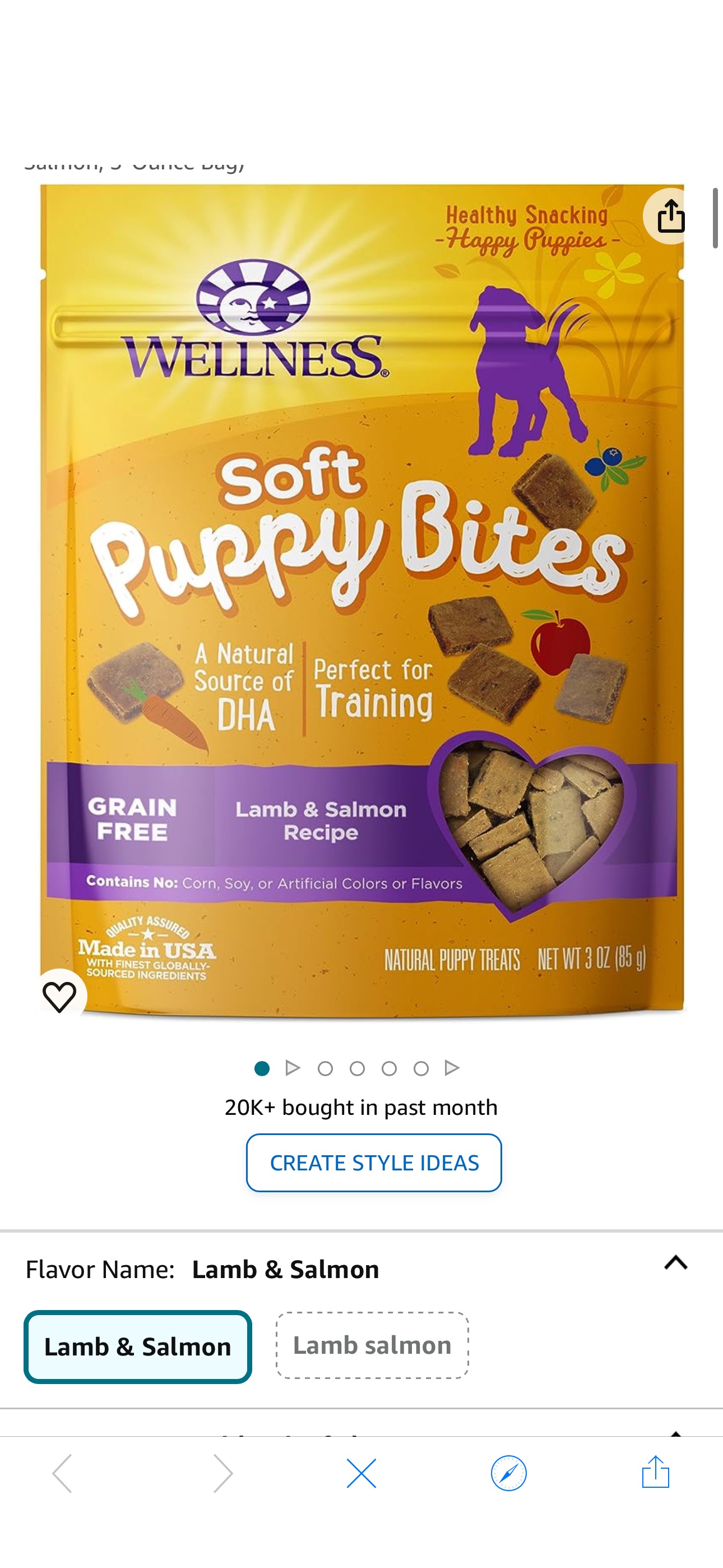 Amazon.com : Wellness Soft Puppy Bites Natural Grain-Free Treats for Training, Dog Treats with Real Meat and DHA, No Artificial Flavors (Lamb & Salmon, 3-Ounce Bag) : Pet Snack Treats : Pet Supplies