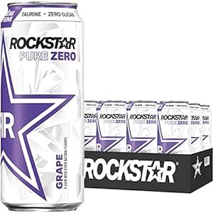 Rockstar Pure Zero Energy Drink, Grape, 0 Sugar, with Caffeine and Taurine, 16oz Cans (12 Pack)