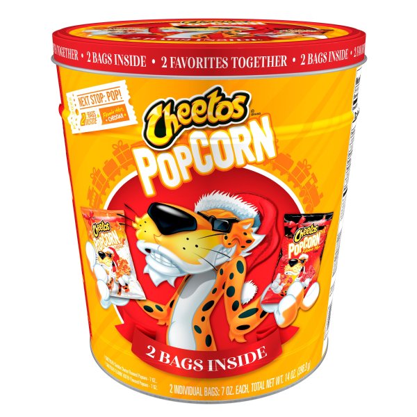 Cheetos Popcorn Tin, Flamin’ Hot and Cheddar, 14 oz