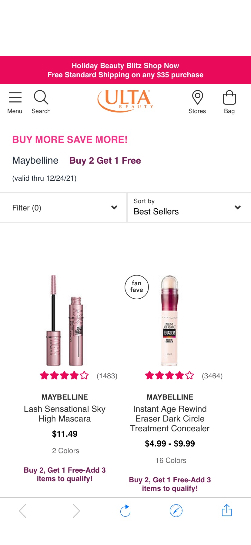 Maybelline 化妆品，买二送一！