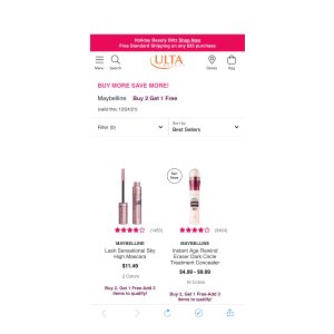 Maybelline 化妆品,买二送一!