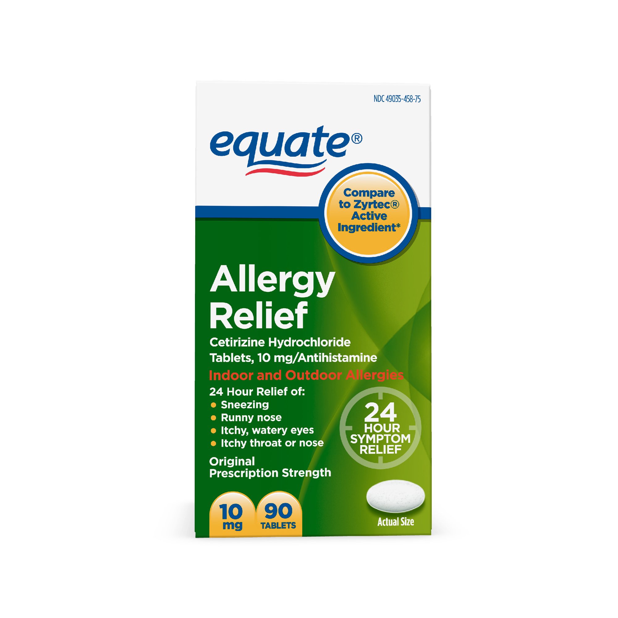 过敏药物 Equate Cetirizine Allergy Relief Tablets, 10 mg, 90 Count - Walmart.com - Walmart.com