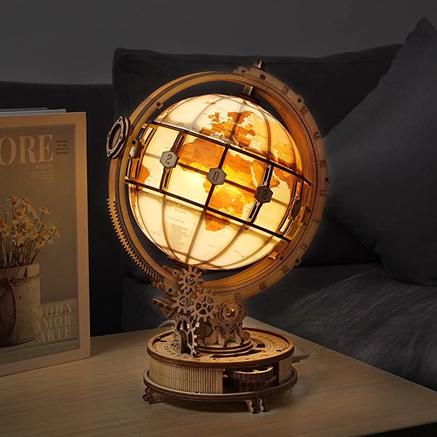 Amazon.com: ROKR 3D Wooden Globe Puzzle for Adults-LED Illuminated Wood Block Puzzle-Model Building Kit-Gift for Birthday/Father's Day : 地球儀
