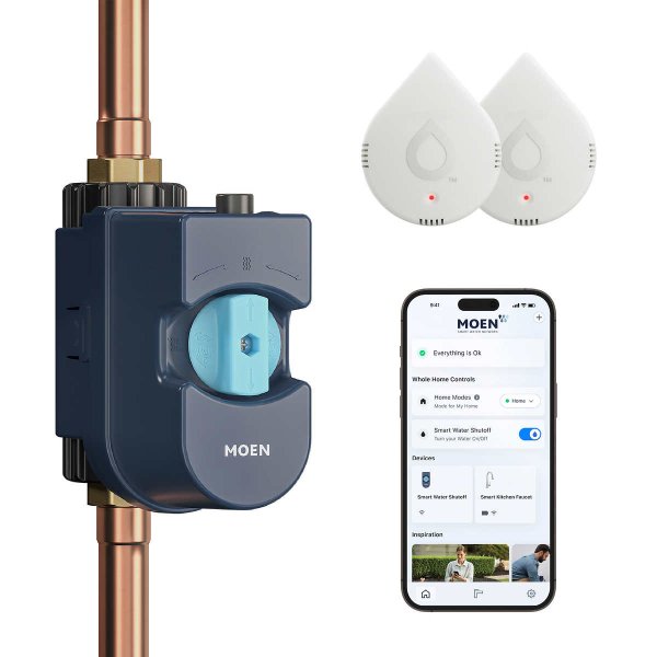 Moen Flo Smart Water Monitor & Shutoff with 2 Smart Leak Detectors