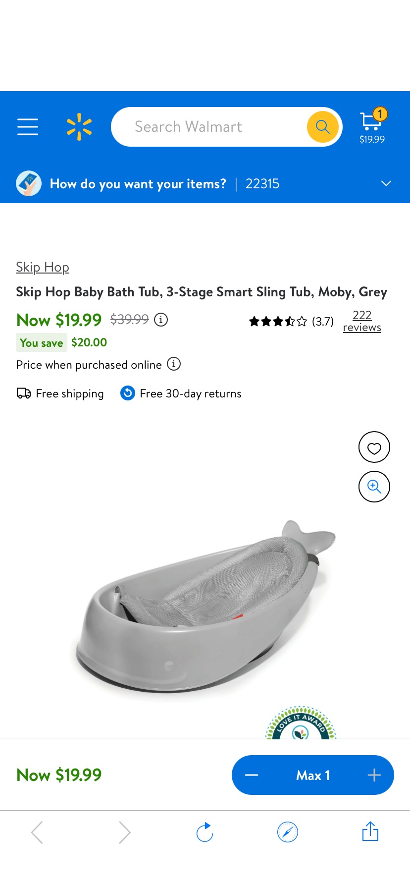 Skip Hop Baby Bath Tub, 3-Stage Smart Sling Tub, Moby, Grey - Walmart.com