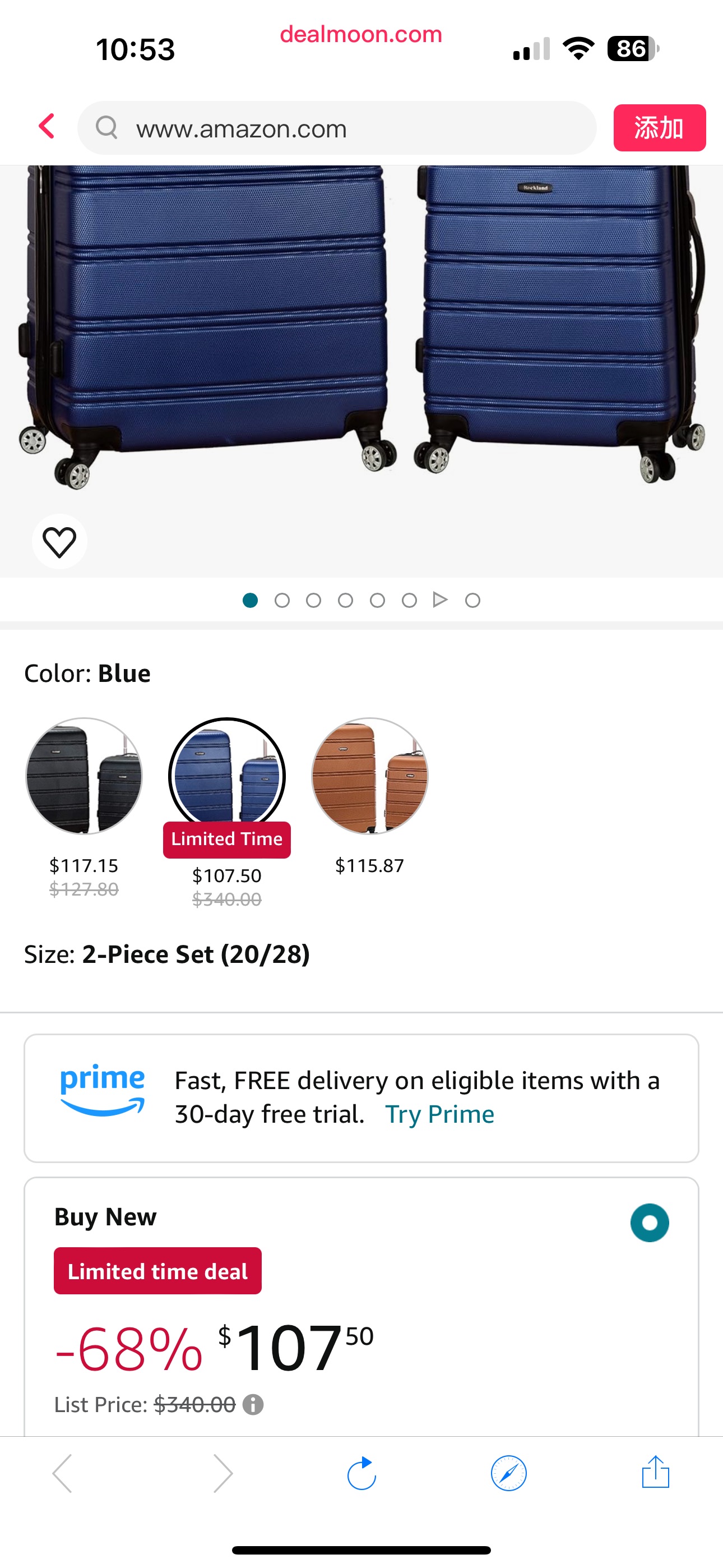Amazon.com | Rockland Melbourne Hardside Expandable Spinner Wheel Luggage, Blue, 2-Piece Set (20/28) | Carry-Ons万向轮行李箱套装
