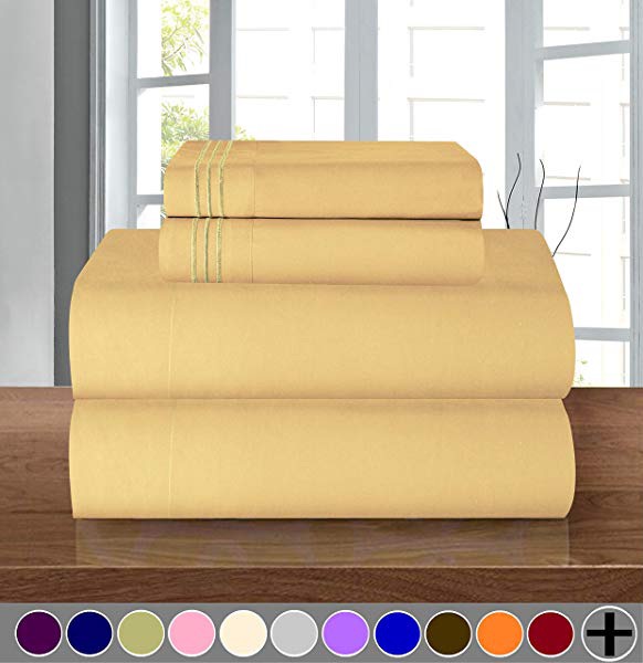 床套装Amazon.com: Mezzati Luxury Bed Sheet Set - Soft and Comfortable 1800 Prestige Collection - Brushed Microfiber Bedding (Gold, Twin XL Size): Home & Kitchen