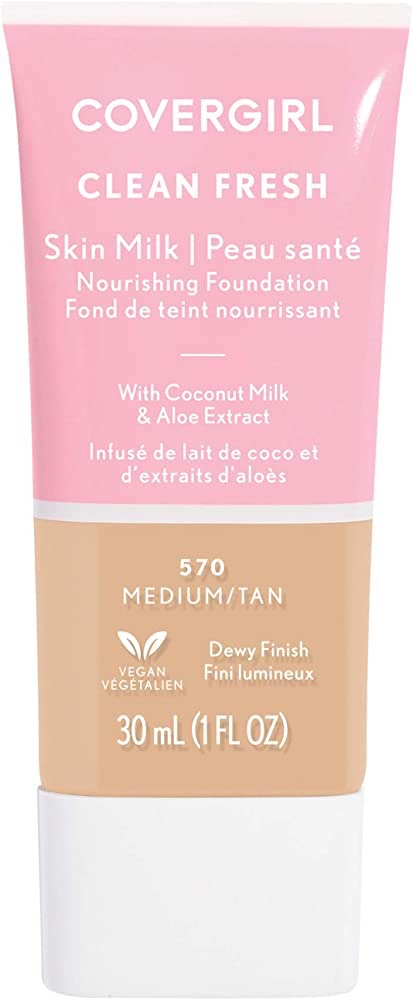 Amazon.com : COVERGIRL, Clean Fresh Skin 牛奶粉底，中等/棕褐色，1 支