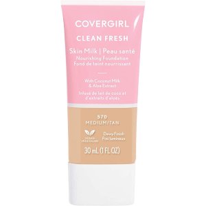 $3.98 Amazon.com : COVERGIRL, Clean Fresh Skin 牛奶粉底,中等/棕褐色,1 支